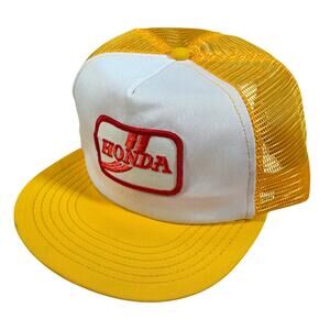 Vintage Honda Patch Yellow Red Mesh Snapback Trucker Hat 80s